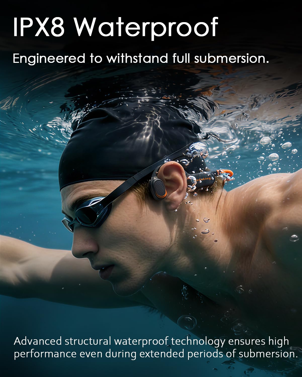 Wedoking Auriculares de natación con conducción ósea Bluetooth 6.0, reproductor de MP3 de 16 GB, impermeables, para surf, IPX8, auriculares inalámbricos deportivos con cancelación de ruido ENC, tiempo