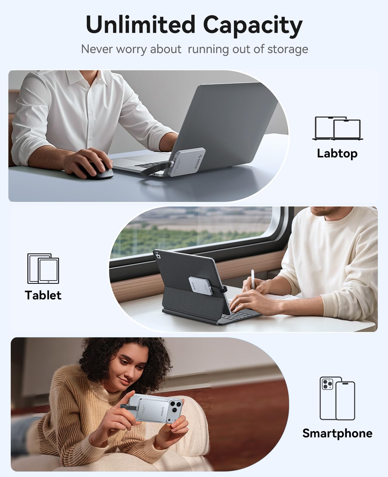 ORICO SSD Externo Magnético de 480GB, Aleación de Aluminio, hasta 460MB/s, Amplía el Almacenamiento para iPhone 17 Pro MAX, Compatible con MagSafe, Smartphones USB-C - K5MINI Plata