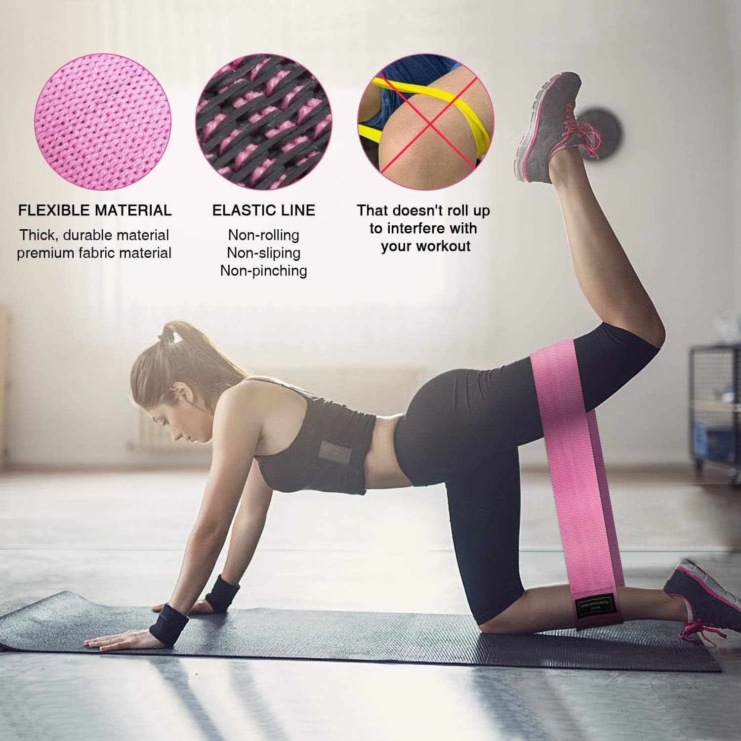 SPOSYN Bandas Elasticas Musculacion Fitness, Set de 3 Bandas Resistencia Cintas Elasticas Fitness Antideslizantes de Tela 3 Niveles de Resistencia para Crossfit Yoga Pilates Glúteos Piernas Brazo