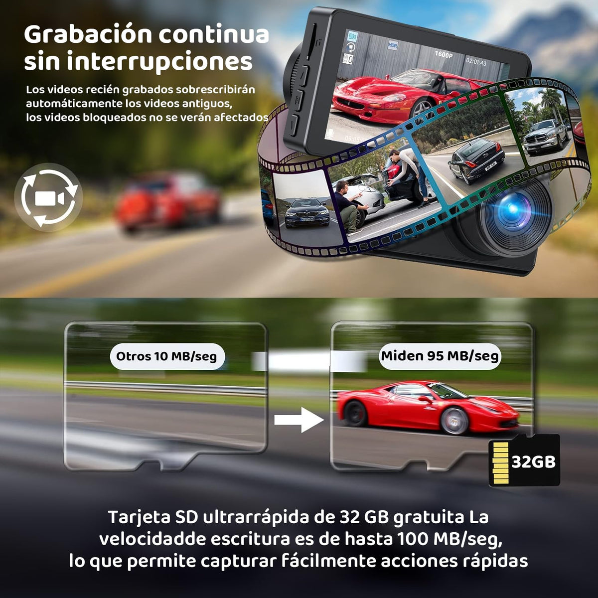 Gurkitsy Dashcam para Auto, 3'' Dash CAM,1080P HD Cámara Carro Delantera, Cámara Automovil para Auto y Carro, con Visión Nocturna 2.0 y WiFi, Control de App, Grabación en Bucle, Sensor G