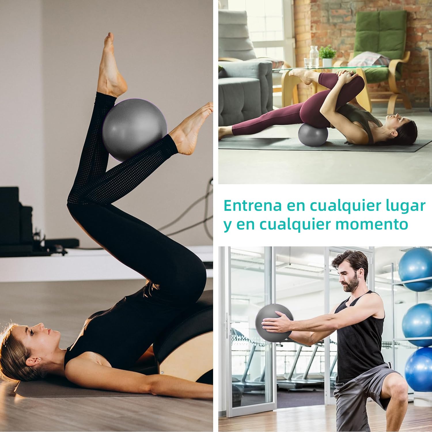 NEWKIBOU Pelota de Pilates (Fitball Anti-Burst) 25cm, 55cm, 65cm, 75cm - Pelota de Ejercicio para Yoga, Embarazo, Abdominales y Ejercicios Básicos - Incluye Bomba de Aire (Negro, 25CM)
