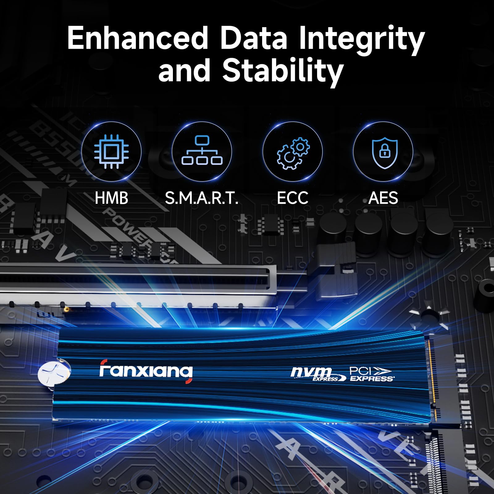 fanxiang Disco Duro SSD 4TB 2280 PCIe 4.0 Gaming SSD - hasta 7300MB/s, rápida disipación de Calor, Adecuado para entusiastas de PS5, Profesionales de TI (QLC)