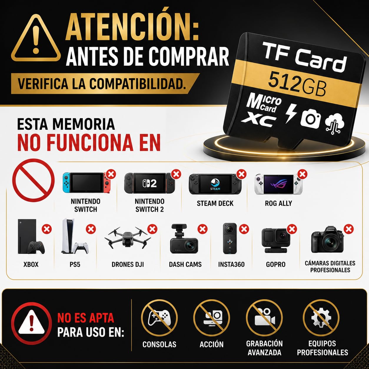 Genérico TF Card 512GB, Almacenamiento Básico para Fotos, Música y Documentos, Compatible con Celulares Android y Tablets