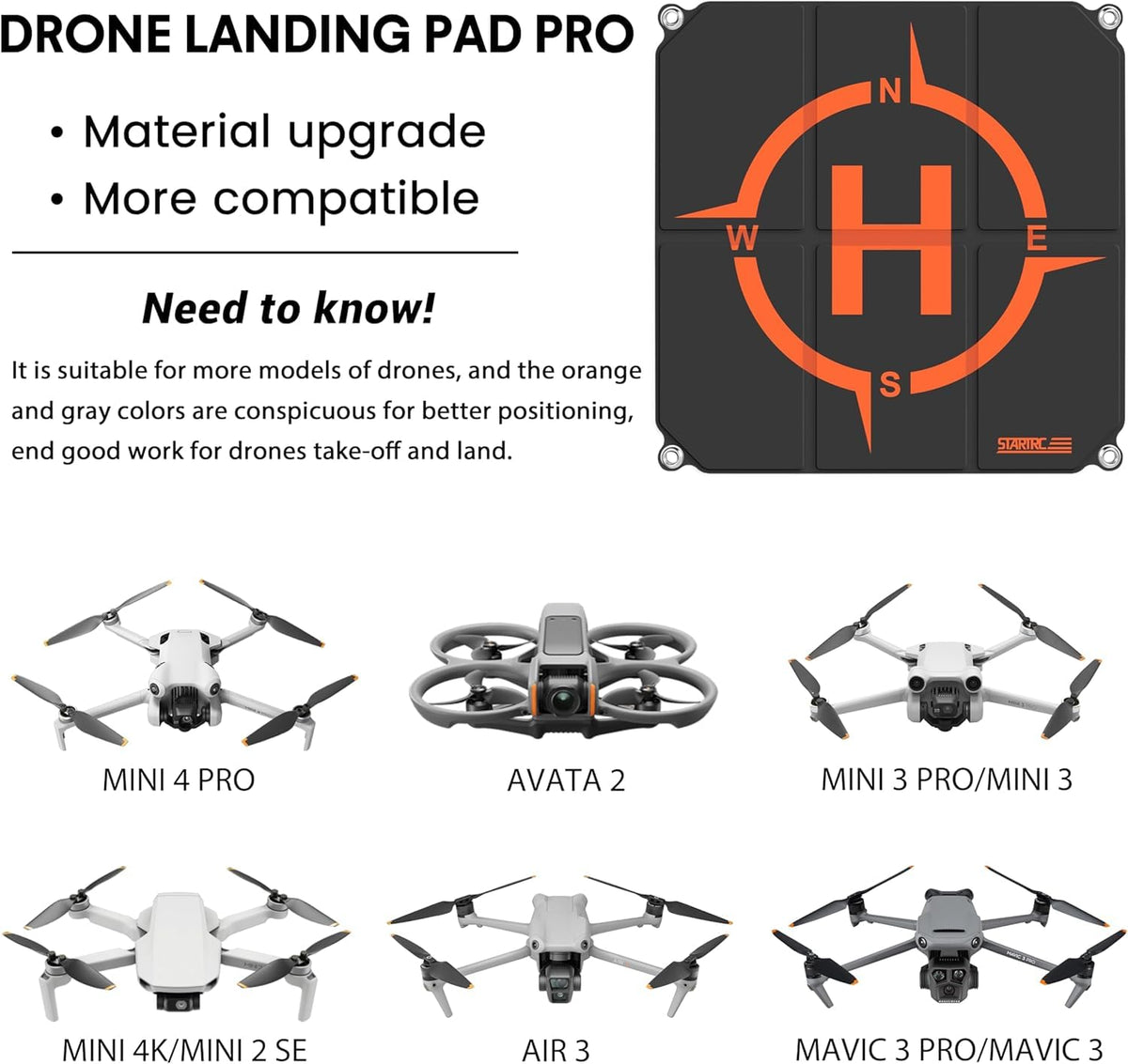 STARTRC - Almohadilla de aterrizaje para drones, 50 cm, universal, impermeable, portátil, plegable, para DJI Neo/Air 3S/Mavic Mini 2/Mavic Air 2/Mavic 2 Pro/Zoom/FIMI X8SE/para DJI FPV Drone