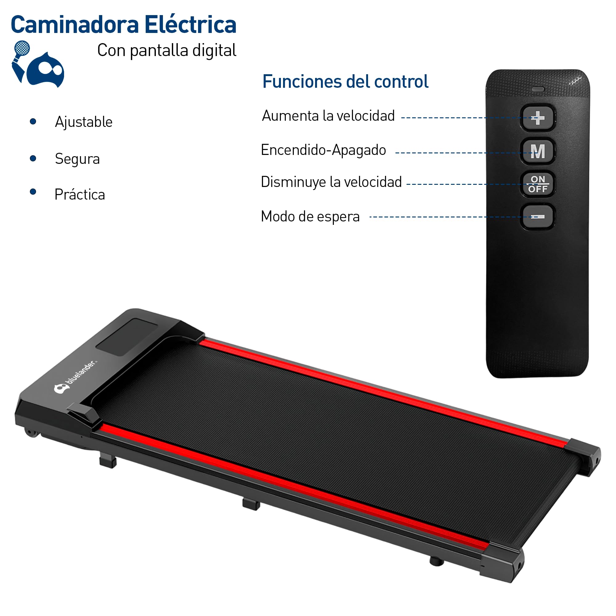 Bluelander Walking Pad, Caminadora Electrica con Pantalla Digital, Diseño Compacto, Ajuste de Velocidad, Entranamiento en Casa, Control Remoto, Almohadilla Antideslizante, Cinta de Correr