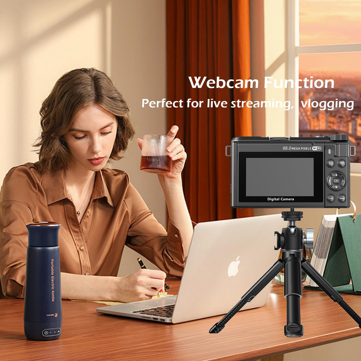 Zunate Cámara Digital de 8k para Fotografía, Cámara de Vlogging WiFi de 88MP, Cámara de Video de Enfoque Automático UHD 3in180 ° Pantalla con Zoom Digital 18x, No Incluye Tarjeta de Memoria.