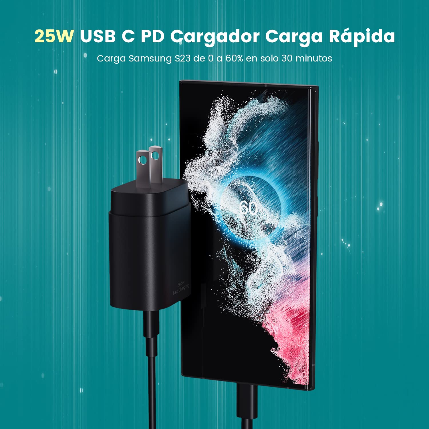 25W Cargador Tipo C con Cable C-C 2M Cargador USB C Carga Rápida de Pared Compatible con Samsung Galaxy S24/S24 Ultra/S24+/S23/S23 Ultra/S23+/S22/S22 Ultra/S22+/S21/S21+/S21 Ultra/S20/S20