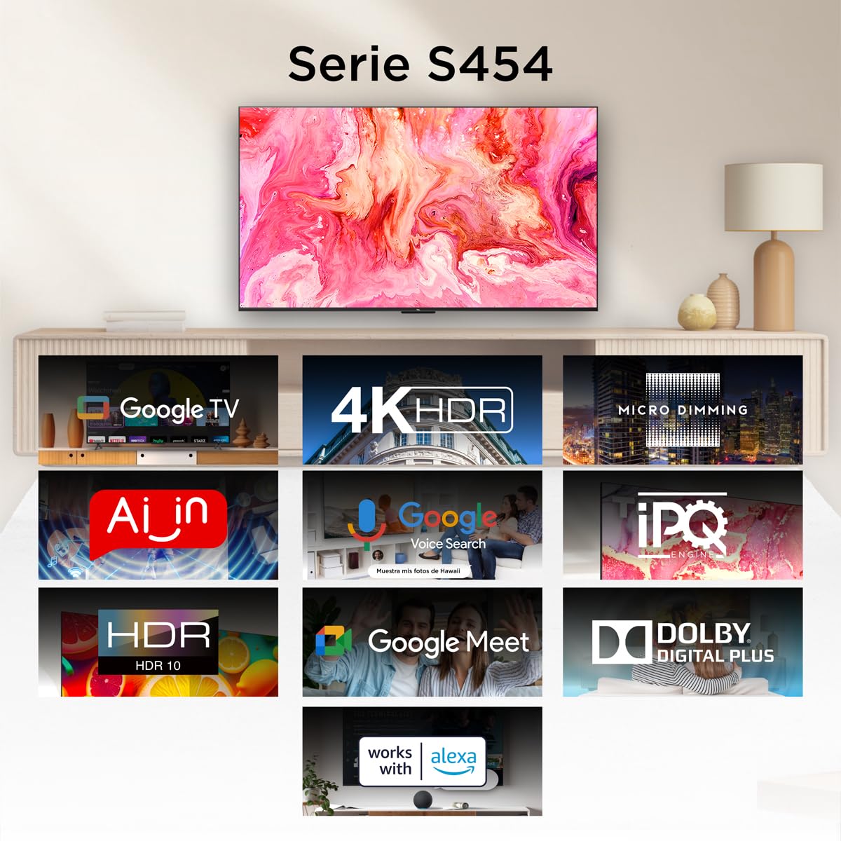 TCL Smart Google TV 55S454, Pantalla 55", 4K UHD, Color Negro