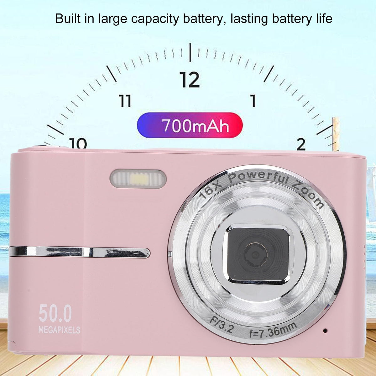 Cámara Digital FHD 1080P, Cámara Digital de Bolsillo 50MP, Zoom 16X, Cámara Compacta con Pantalla HD de 2.4in, Enfoque Automático, Cámara Portátil con Estilo Película. (Rosado)