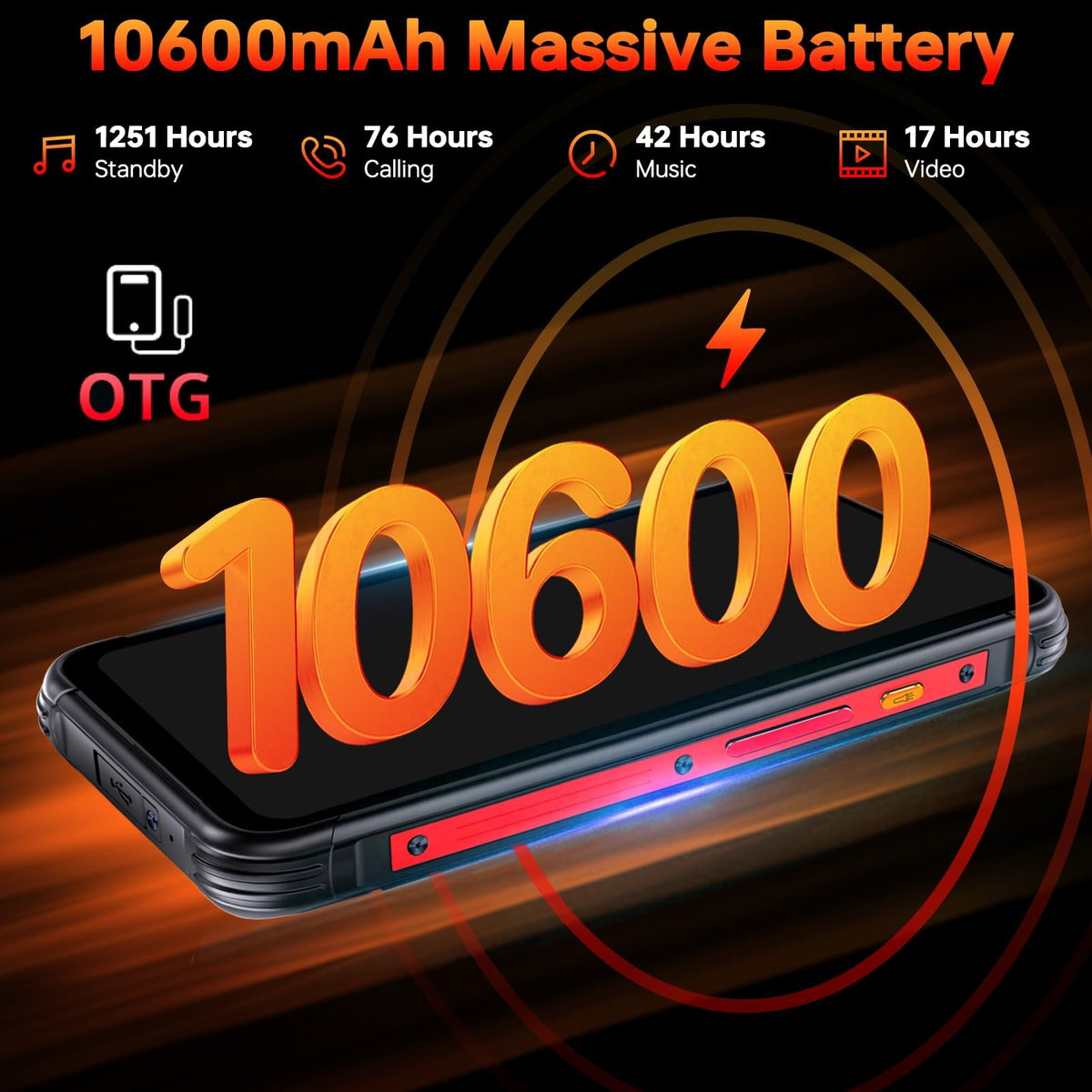 CUBOT Celular Kingkong 8 Robusto Dual Sim 256 GB 6 GB Ram 10600mah Android 13 (Negro)