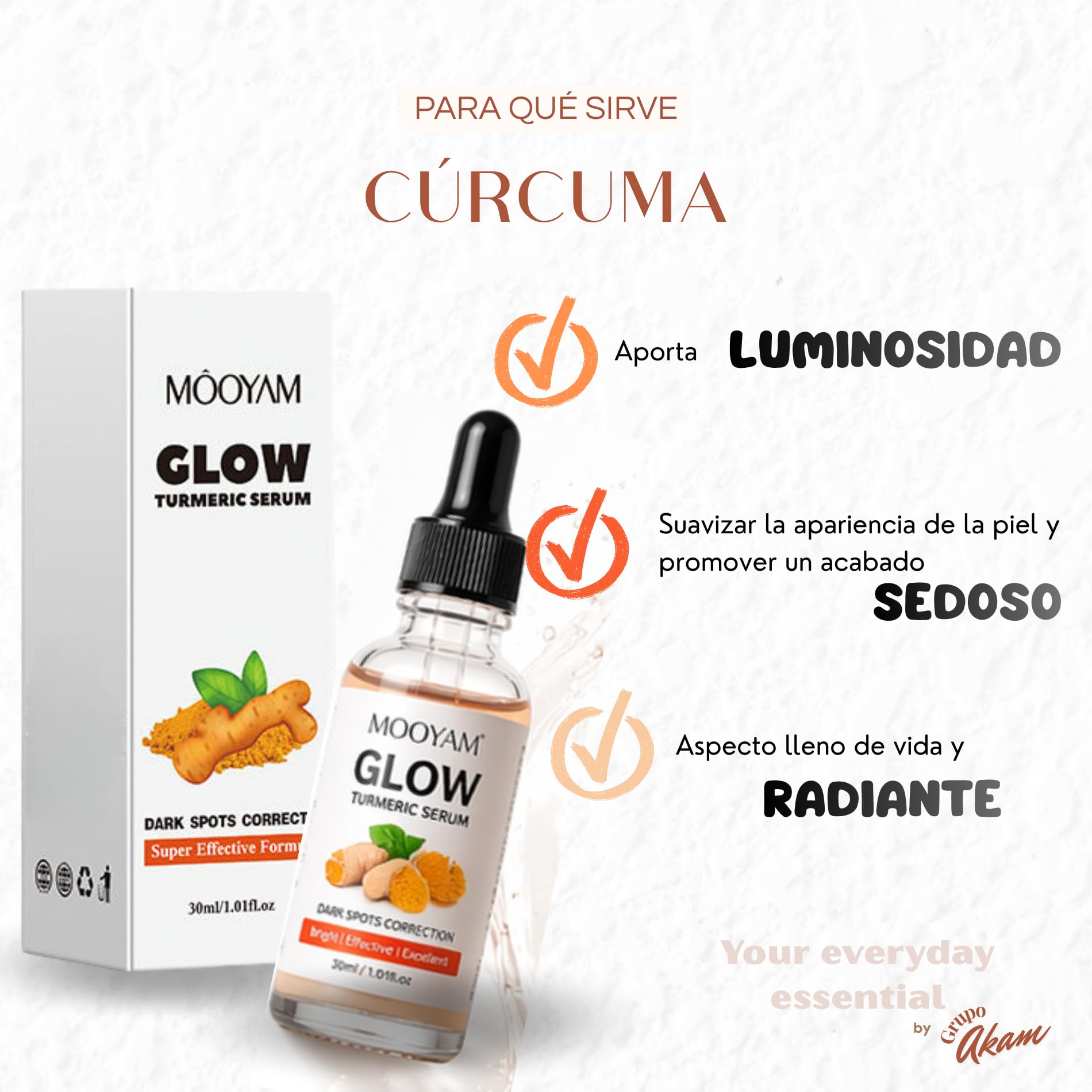 Serum Facial con Cúrcuma, Vitamina C y Niacinamide | Glycyrrhiza Uralensis | Apariencia de Piel Uniforme, Luminosidad y Textura efecto glass skin