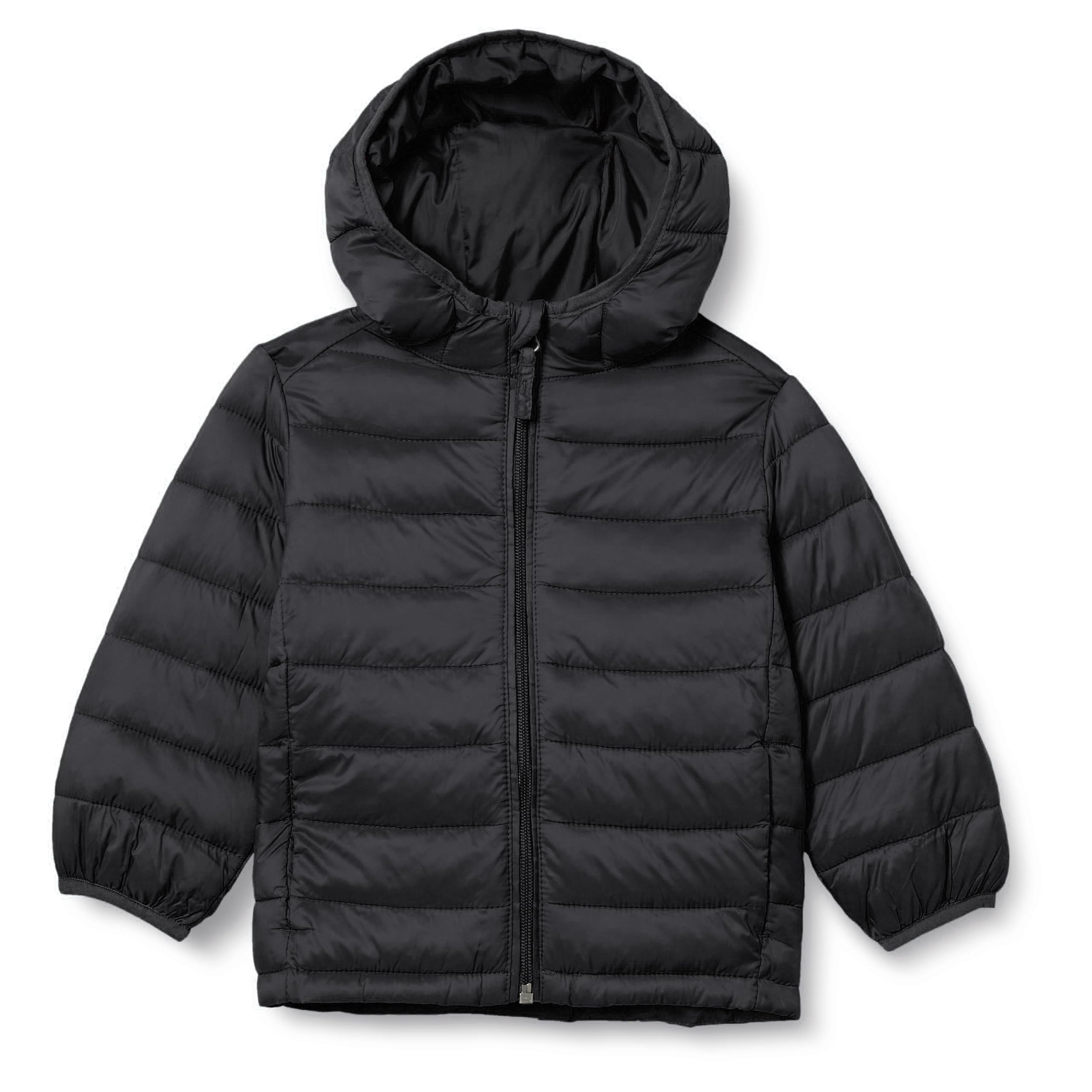 Amazon Essentials - Abrigo acolchado ligero y resistente al agua con capucha para niños, color negro, talla M