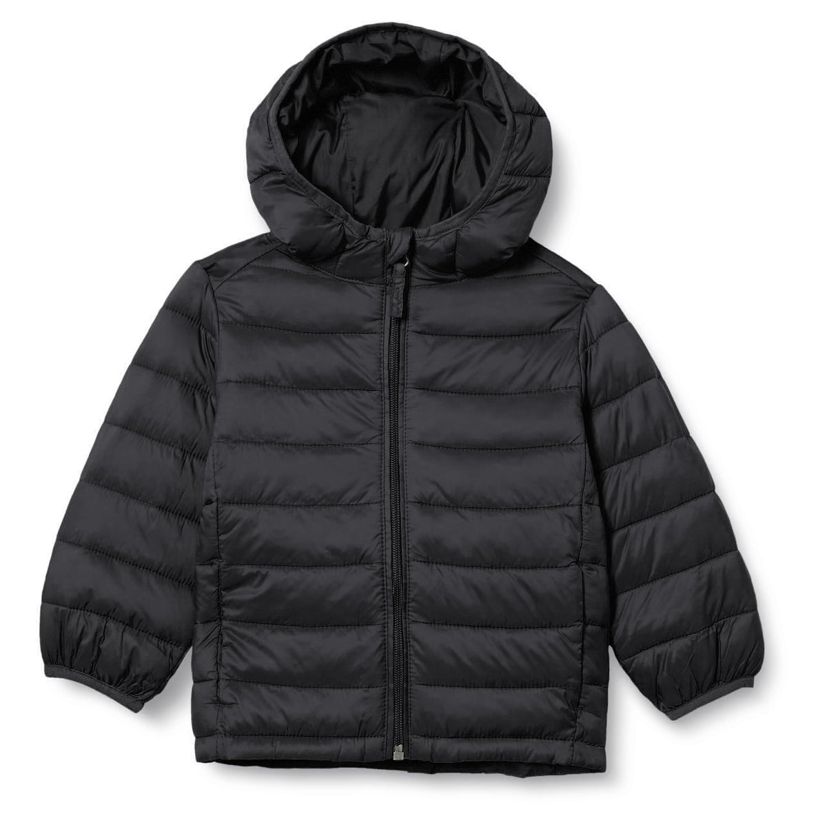Amazon Essentials - Abrigo acolchado ligero y resistente al agua con capucha para niños, color negro, talla M