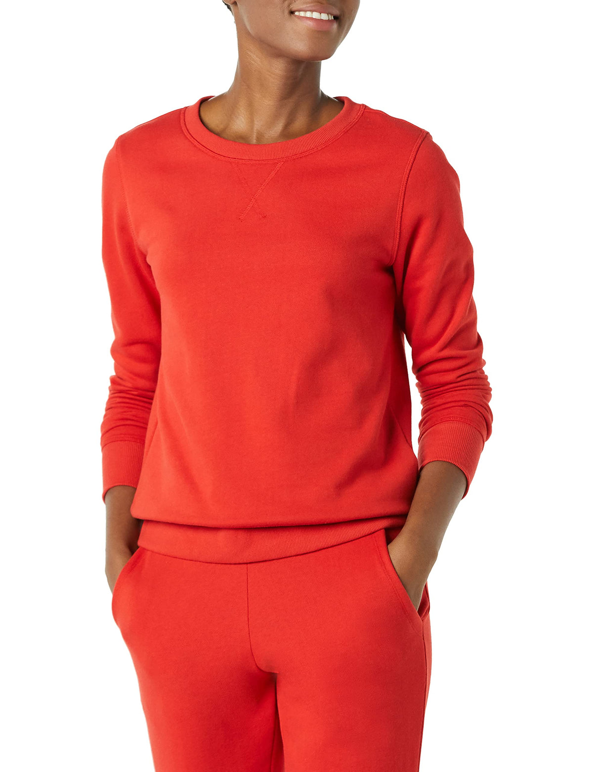 Amazon Essentials Sudadera Polar con Cuello Redondo (Tallas Grandes) Mujer, Rojo, G
