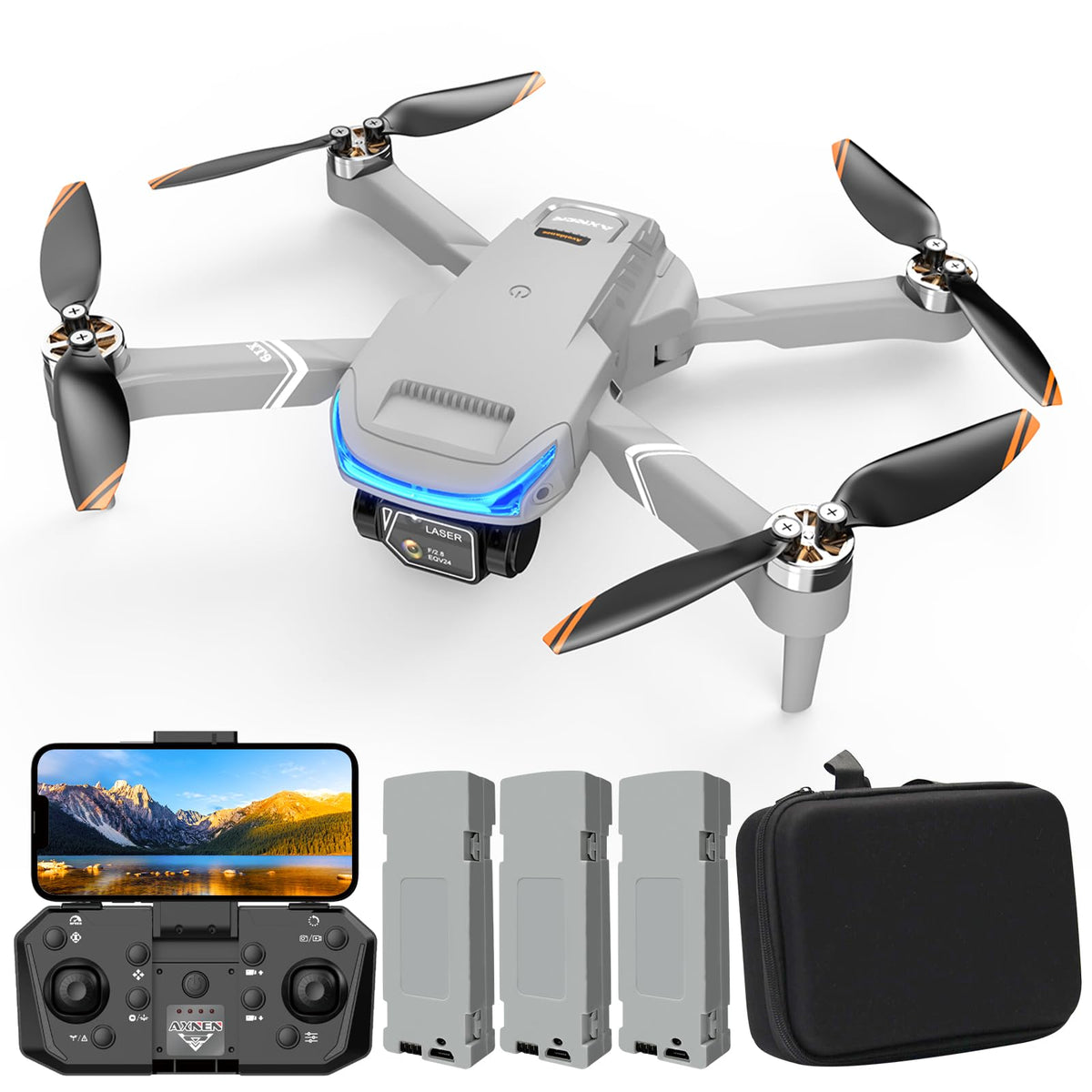 AXNEN Mini Dron Con Cámara 4K, Drones con Motor sin Escobillas con 3 baterías, Dron Plegable Drone 4K para Principiantes, Adolescentes y Adultos (Blanco)