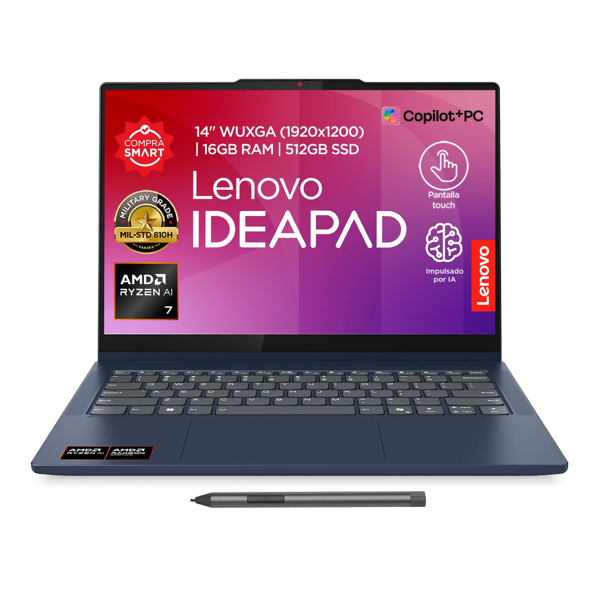 Laptop Lenovo Ideapad 2en1 14AKP10 | 14" WUXGA Touch | AMD Ryzen AI 7 350 | 16 GB RAM 512 GB SSD | PC con IA | Incluye Lapiz Digital