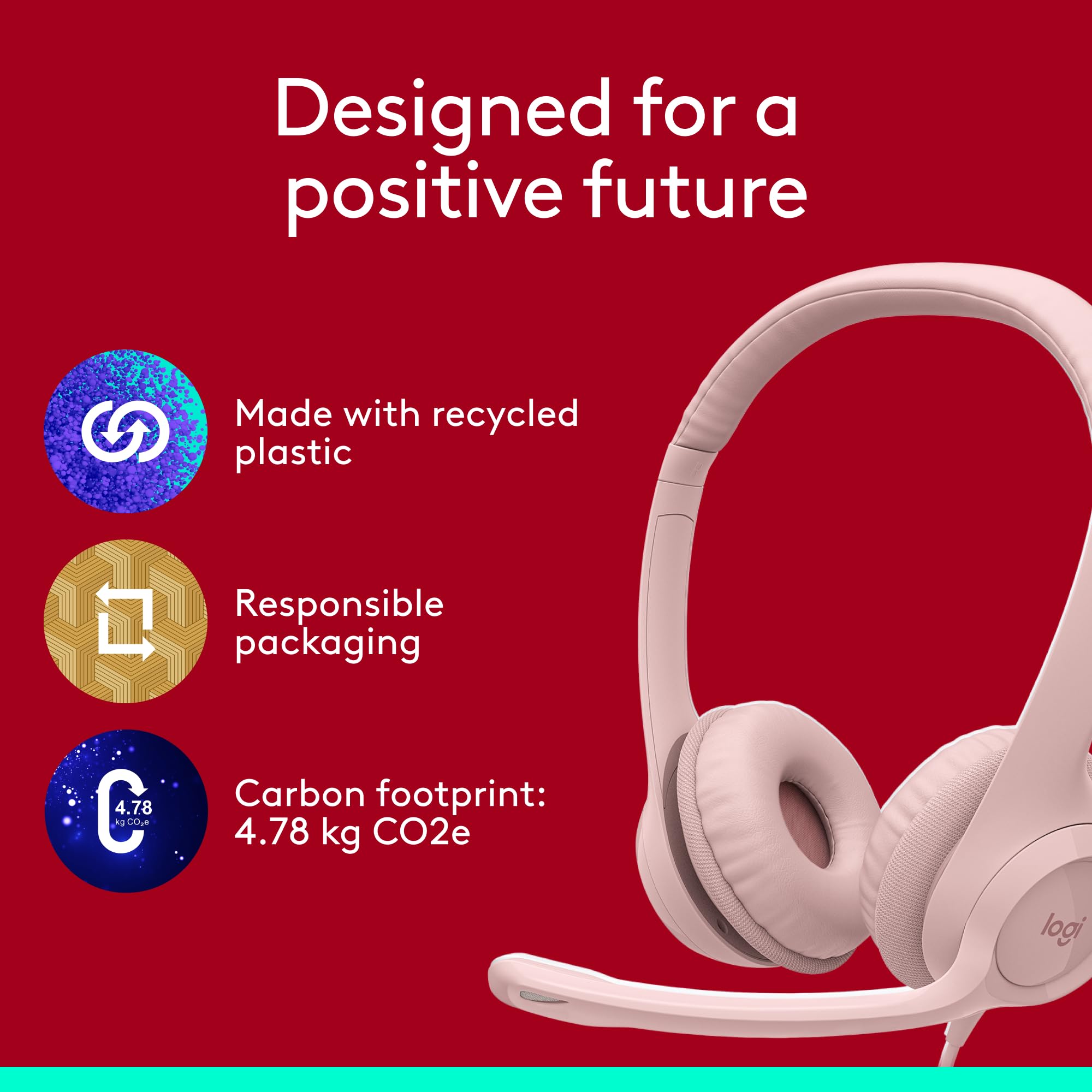 Logitech H390 Headsets con Cable para PC/Laptop, Auriculares estéreo con micrófono y cancelación de Ruido, USB-A, Controles directos, Funciona con Chromebook - Rosa