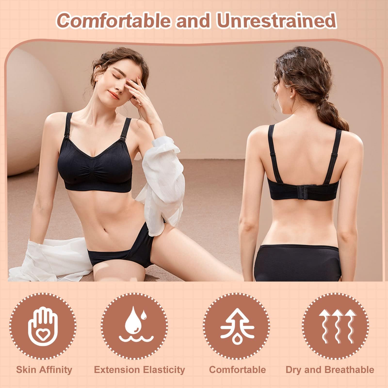 Jasinber Sujetadores Lactancia Maternidad - Cómodos, Ajustables, Transpirables - para Diario, Noche con Extensores, Copas Extraíbles (MX/US, Alfa, Mediano, Regular, Regular, 5, 5 Colors)