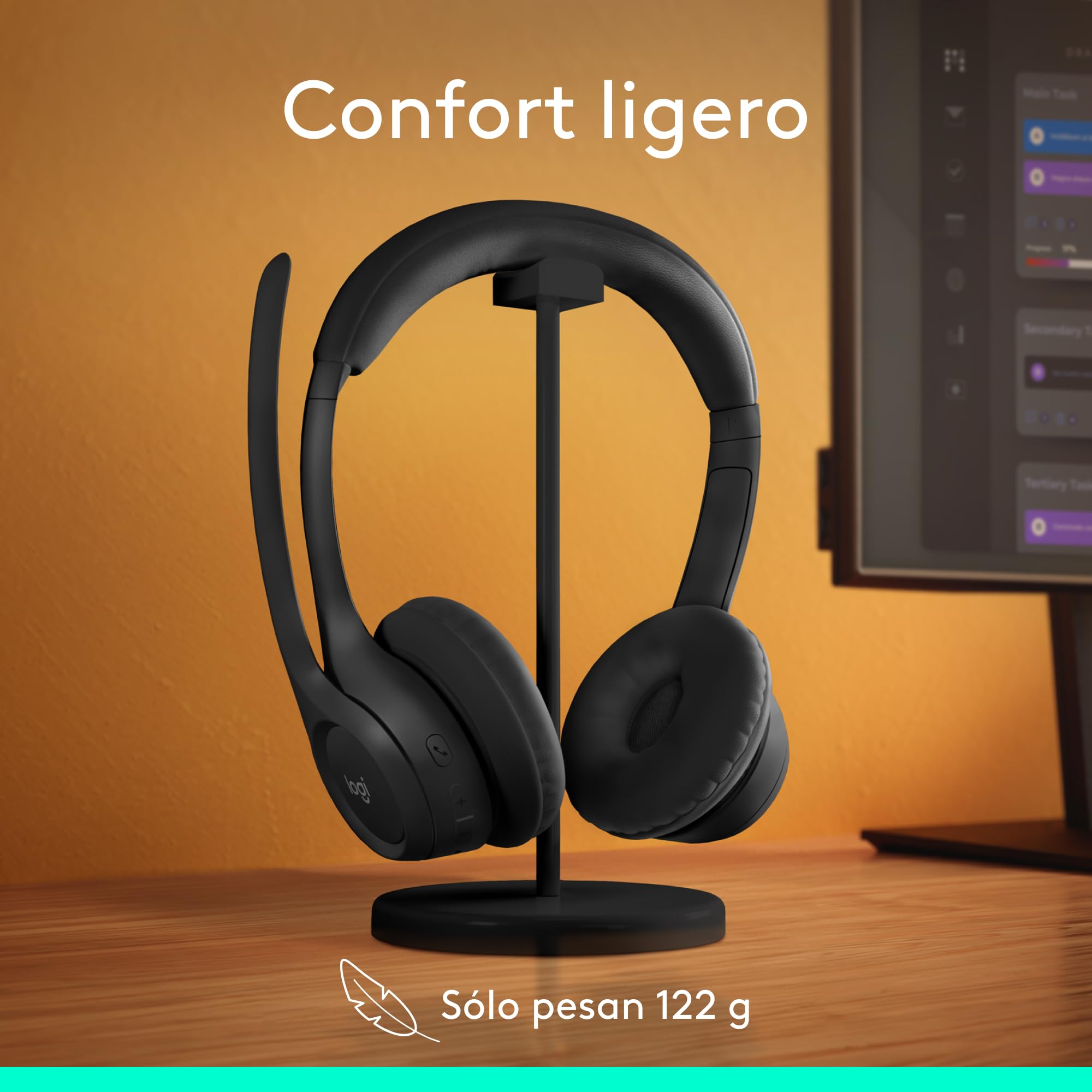 Logitech Zone 300, Auriculares con micrófono Bluetooth inalámbricos con cancelación de Ruido, compatibles con Windows, Mac, Chrome, Linux, iOS, iPadOS, Android – Negro