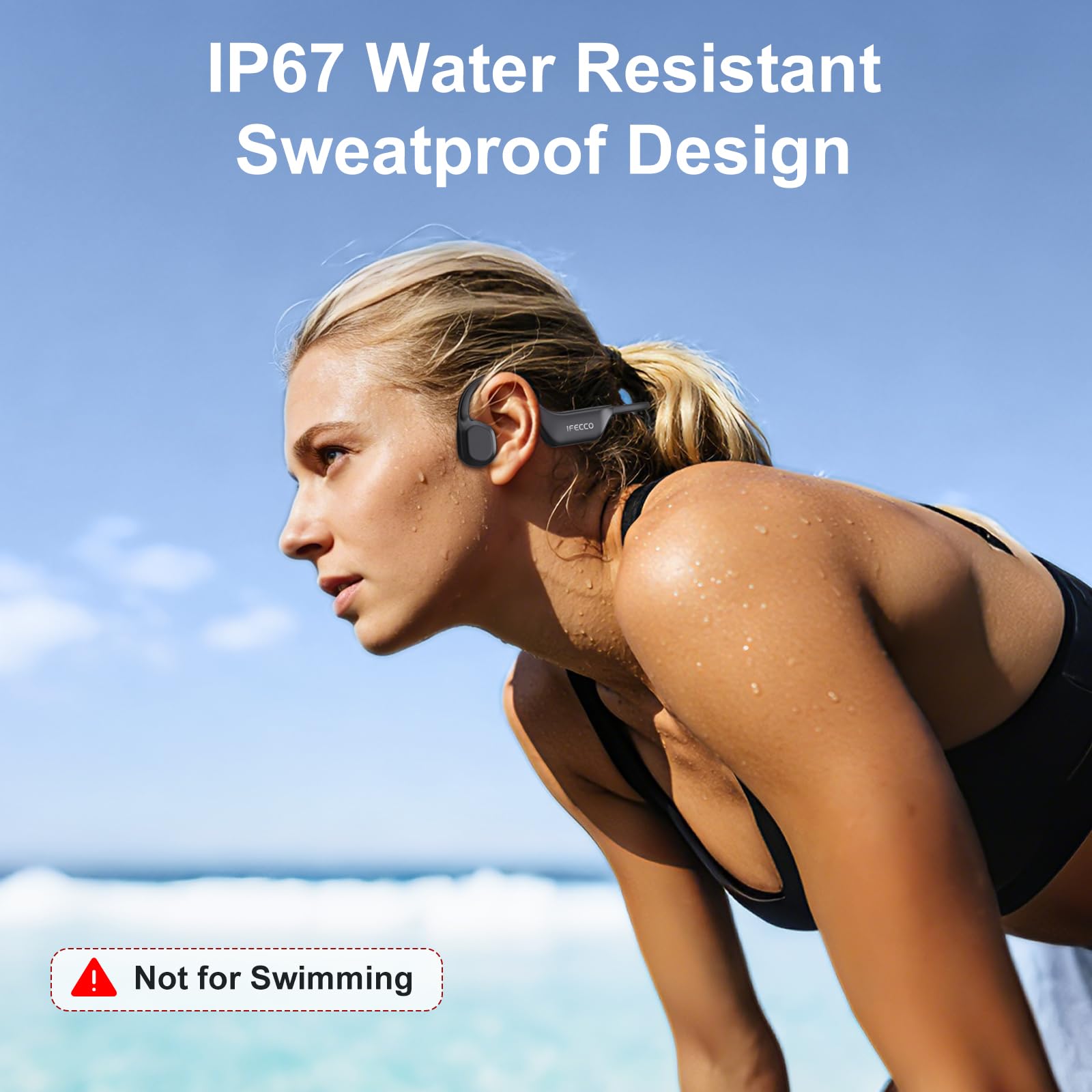 IFECCO Audífonos Conducción Osea Bluetooth 6.0 - IP67 Resistente al Agua Audífonos de Oído Abierto Inalambricos con Micrófono,10H de Potencia para Ciclismo, Correr, Senderismo