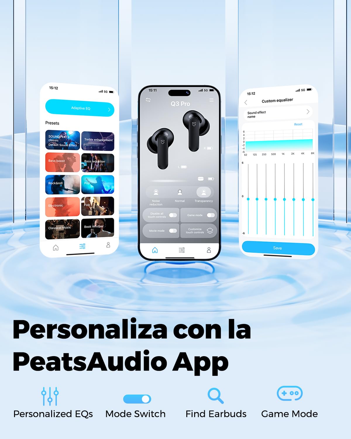 SoundPEATS Q3 Pro Audífonos Inalámbricos In-Ear ANC -38dB Graves Potentes