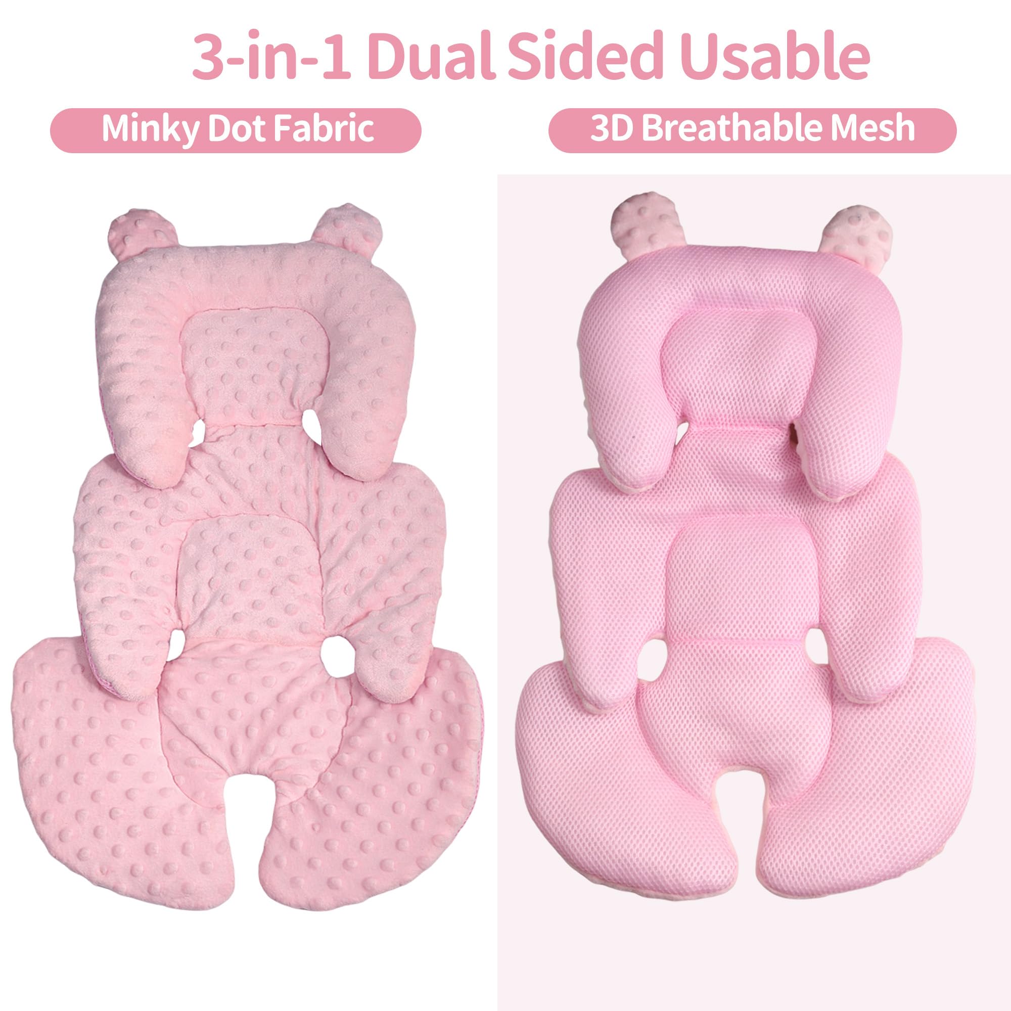 Honeau - Soporte reversible 3 en 1 para asiento de coche, para recién nacido, inserto de asiento de coche 3D Minnky para bebé, cojín de asiento de coche extra suave y transpirable, para niños y niñas,