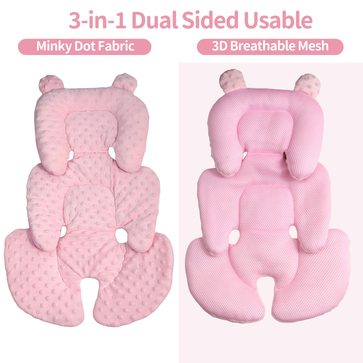 Honeau - Soporte reversible 3 en 1 para asiento de coche, para recién nacido, inserto de asiento de coche 3D Minnky para bebé, cojín de asiento de coche extra suave y transpirable, para niños y niñas,