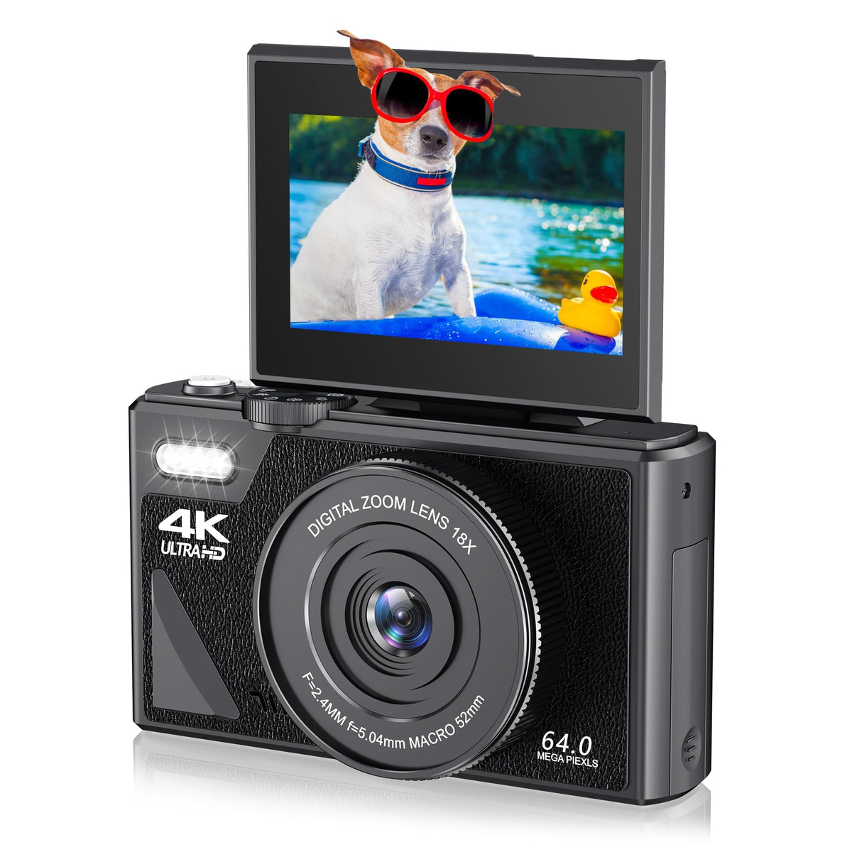 Dpofirs Cámara Digital de 64MP, Cámara de Vlogging 4K, Cámara de Enfoque Automático con Zoom de 18X, Cámara Pequeña Compacta con Pantalla Abatible de 3 Pulgadas, Cámara Pequeña para