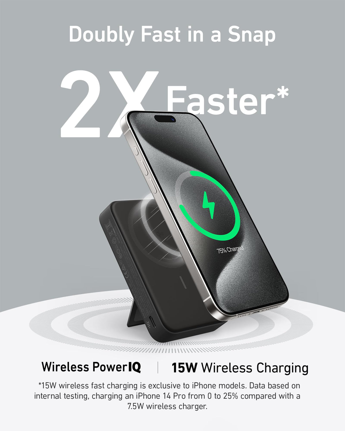 Anker Power Bank MagGo, Certificado Qi2 de Carga Ultra rápida de 15W Compatible con MagSafe,10000mAh con Pantalla Inteligente y Soporte Plegable, Solo para iPhone 15/14/13/12 (Incluye Cable USB-C)