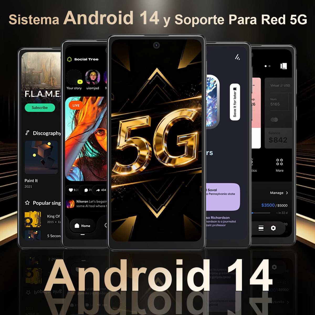 Fhrhig Celulares Inteligente Android 14, 256GB+8GB RAM Smartphone, 6.6" HD Celular con Batería, 21MP+8MP Cámara, Teléfonos con Dual SIM Dual Standby/Face ID/TF con S-Pen
