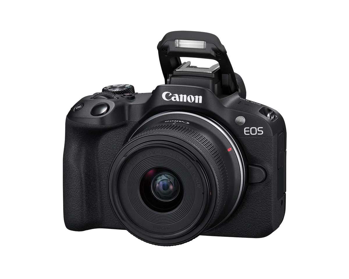 Canon EOS R50 Cámara de vlogging sin Espejo (Negro) con RF-S18-45mm F4.5-6.3 es Lente STM, 24.2 MP, Video 4K, detección y Seguimiento de Temas, Compacto, conexión de Smartphone, creador de Contenido