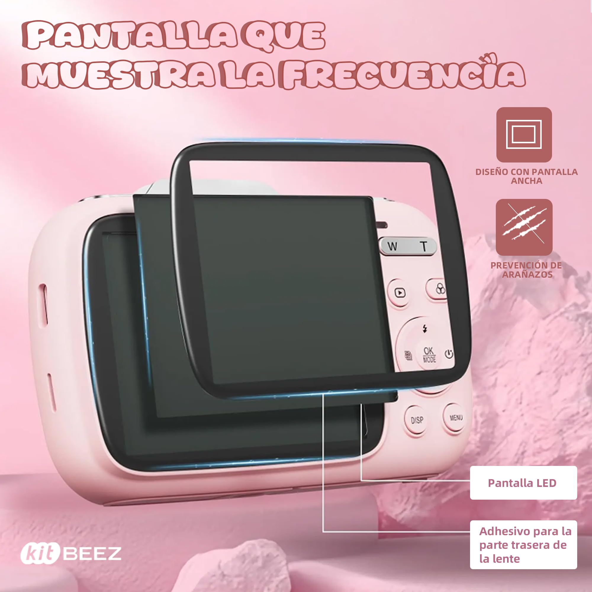 kitBEEZ Cámara Digital 1080P 64MP Vlogging con Tarjeta 32GB, Linda Cámara Digital, Zoom 18X, Anti-Shake y Disparo Continuo, Camara Fotografica Digicam Regalo para Niñas y Niños (Rosa)