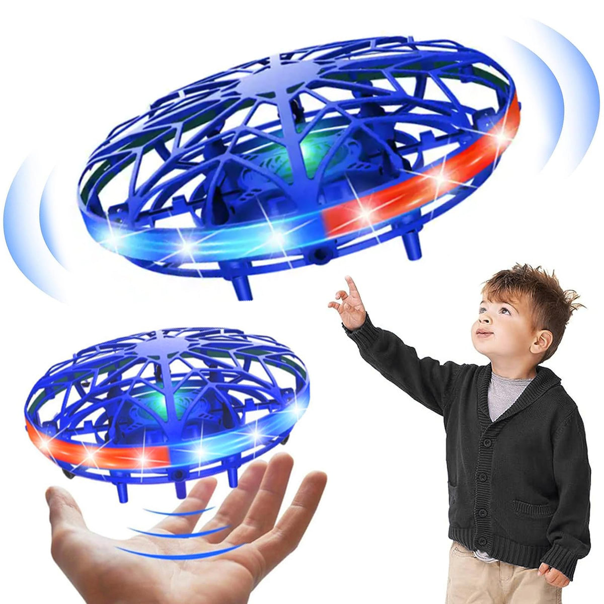 Spinner Volador, Spinner Volador con Luz LED, Juguete de bola voladora giratoria, Pelota Voladora Juguete para Niños, Bola Mágica Recargable con USB, BOSTOM.F Regalo para Día del Niño, Cumpleaños,Azul