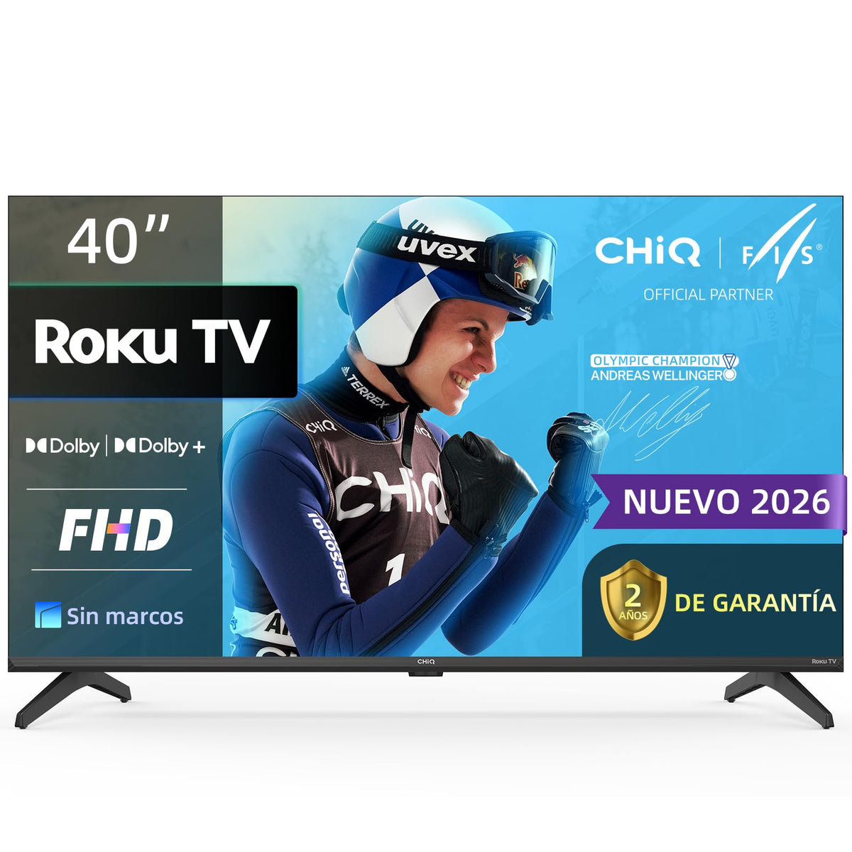 CHiQ Televisión 40F621FR ROKU Pantalla 40 Pulgadas Smart TV Full HD 1080P con WiFi, Aplicación Móvil, Audio Dolby, Diseño Sin Marco Metálico, Compatible con Apple HomeKit