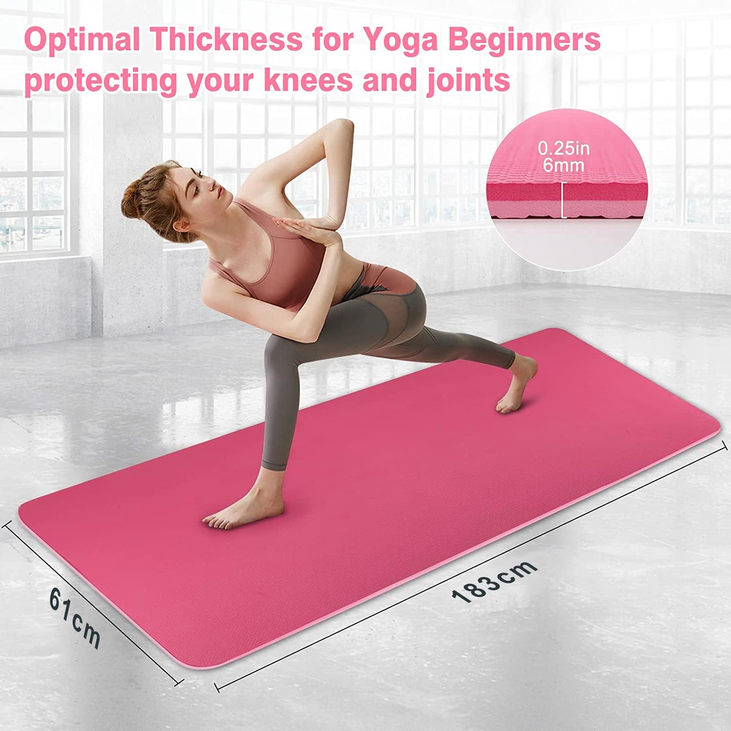 MUZENS Tapete para Yoga/Pilates y Deportes, Esterilla Yoga Antideslizante con Bolsa y Correa para Llevar al Hombro, Esterilla de Gimnasia Acolchada para Ejercicio Fitness 183x 61x 0.6cm