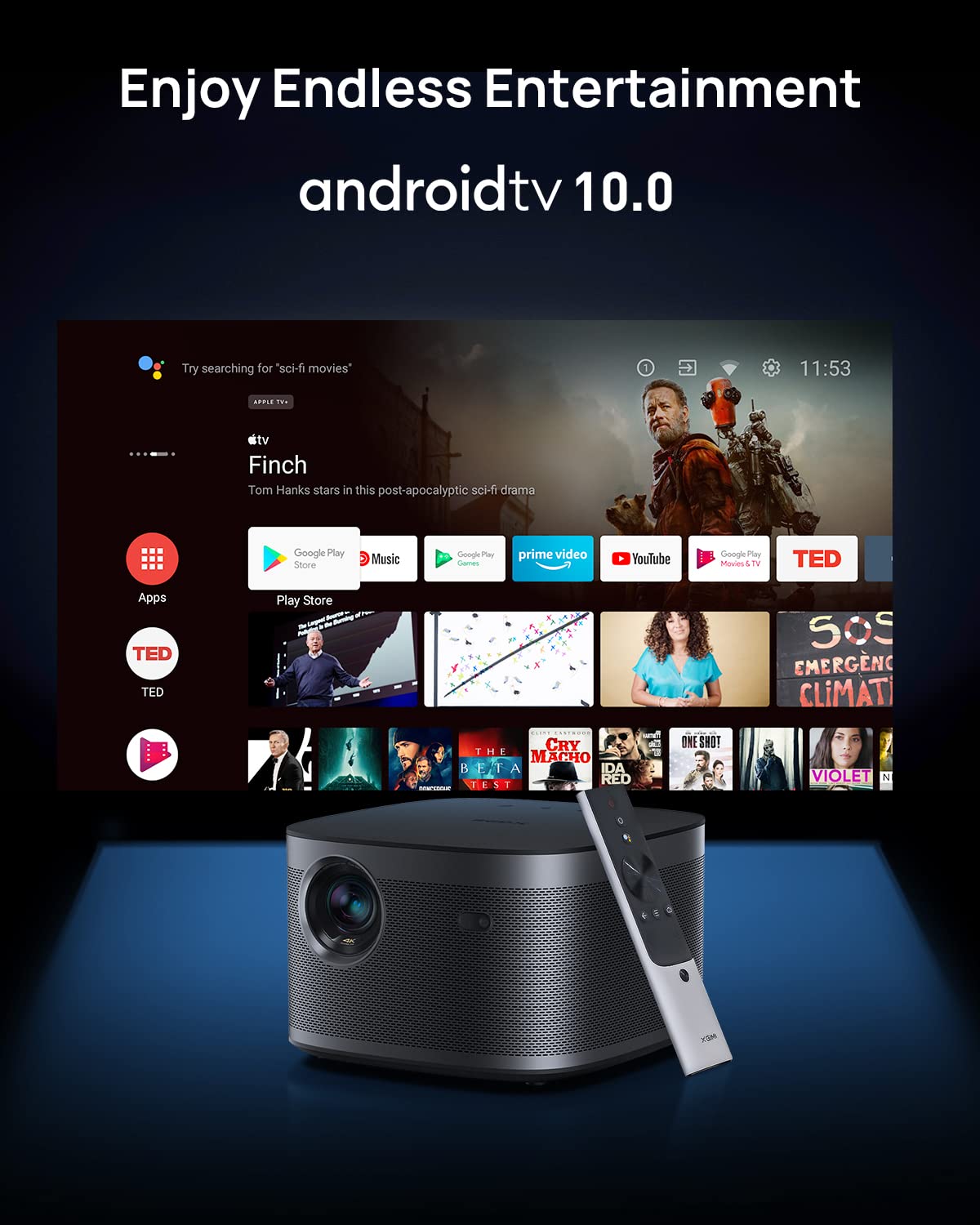 Proyector XGIMI Horizon Pro 4K, 1500 lúmenes ISO, proyector de películas Android TV 10.0 con altavoces Harman Kardon integrados, adaptación de visualización Keystone para proyector de cine en casa