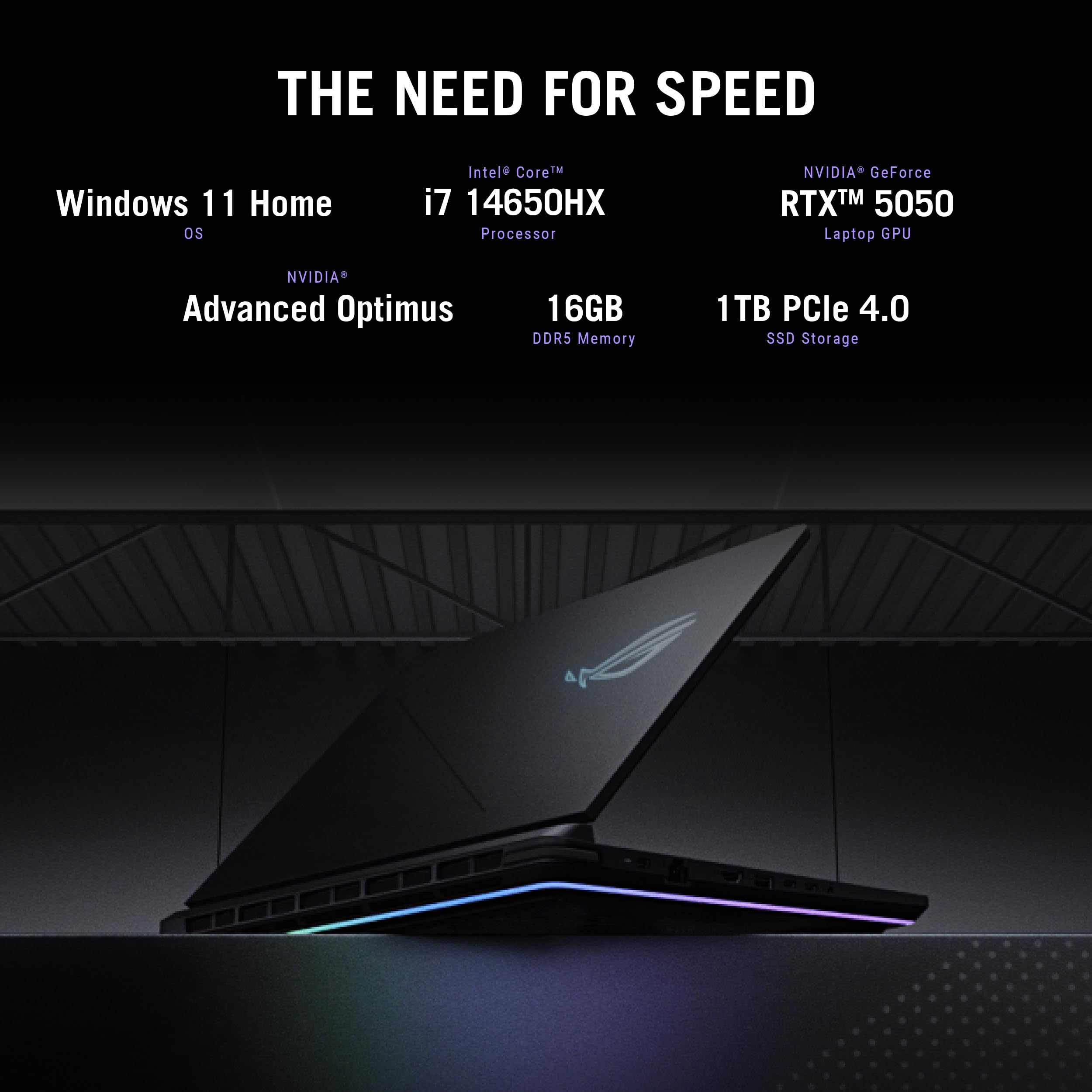 ASUS ROG Strix G16 (2025) Laptop para juegos, visualización FHD+ 16:10 de 165 Hz/3 ms, GPU NVIDIA® GeForce RTX™ 5050, procesador Intel® Core™ i7 14650HX, DDR5 de 16 GB, SSD PCIe Gen 4 de 1 TB, Wi-Fi 8