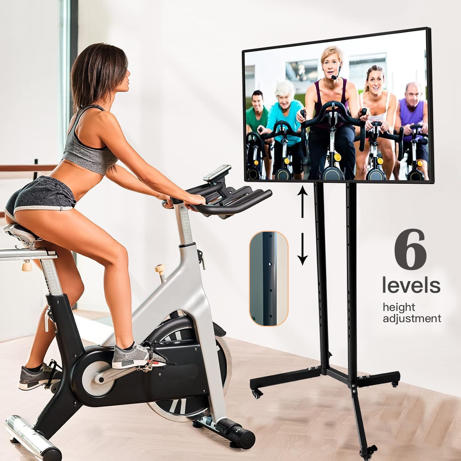 TBONEEY Soporte TV Ruedas para Television de 26 a 75 Pulgadas Ajustable en Altura, Soporte Móvil de Suelo Pie para Pantallas LCD LED, con VESA Máx. 600x400mm, hasta 70kg (Negro)