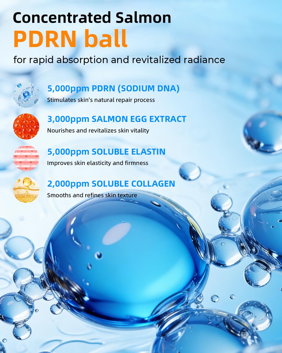 Sérum Antiedad de ADN PDRN de Salmón, 8000 ppm, con Células Madre de Manzana, Colágeno, 9 Péptidos y Ácido Hialurónico, Cuidado Facial Coreano, 30 ml