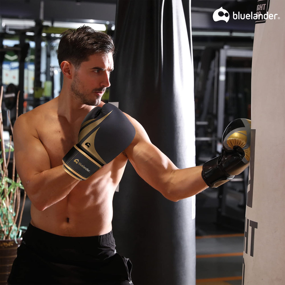 Bluelander Guantes de Boxeo 12 Oz, Unisex, Incluye Protector Bucal, Absorción de Impactos y Correa de Velcro, para Entrenamiento de Kickboxing, MMA y Artes Marciales Mixtas