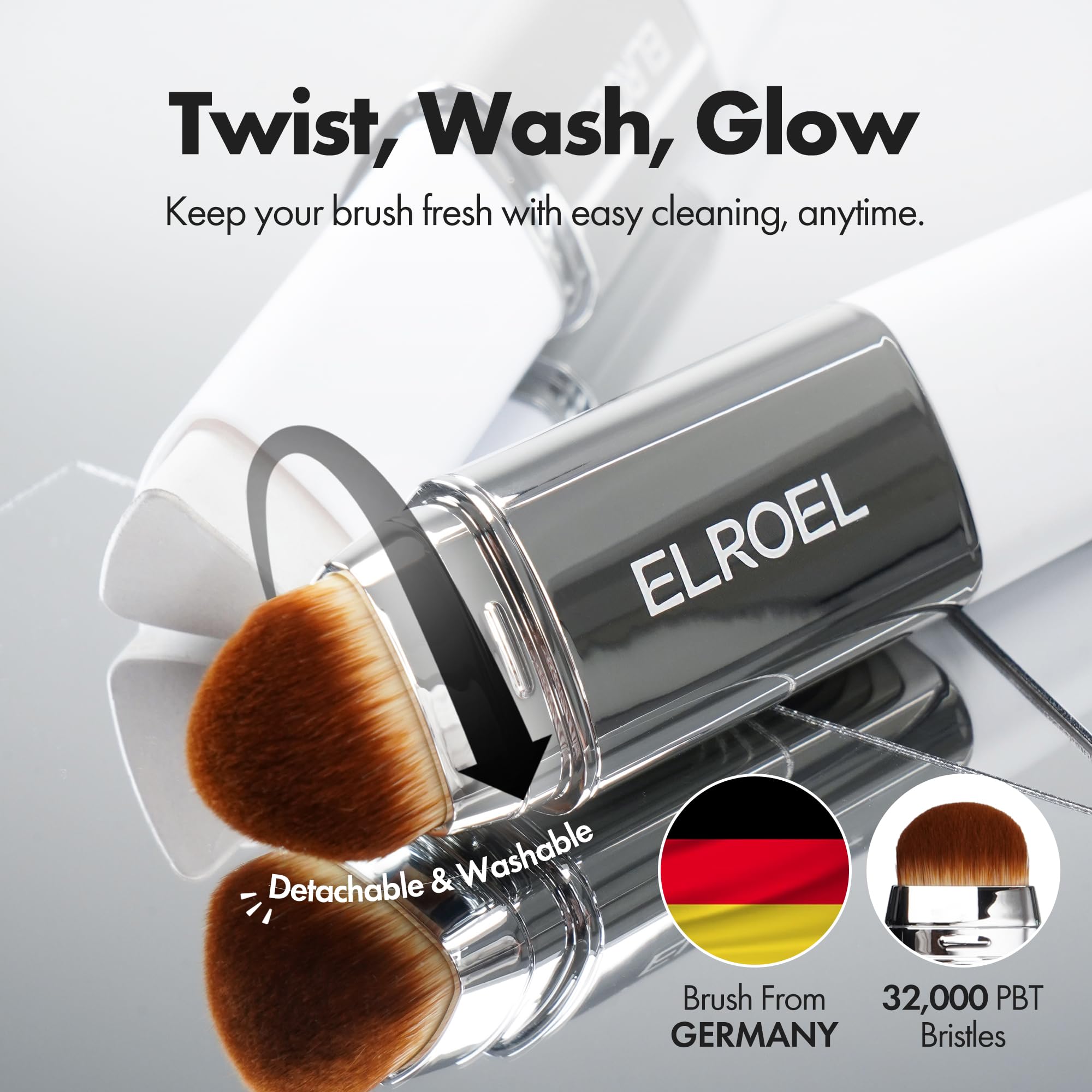 ELROEL BLANC Cover Cream Stick V – Base coreana que cambia de color con cepillo desmontable – Base de maquillaje de cobertura completa a media (203 medianas, 0.45 onzas)