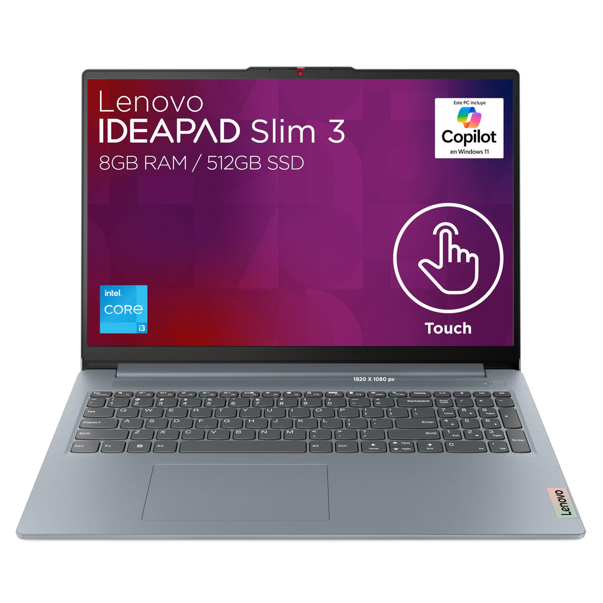 Lenovo Laptop + Mochila | IdeaPad Slim 3 | 15.6" FHD Touchscreen Intel Core i3 (13va Gen) 8GB RAM 512GB SSD | Dolby Audio Cámara 1080 FHD Windows 11, Teclado QWERTY