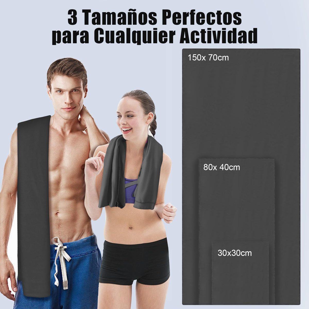 SAN KARA Toallas Deportivas de Microfibra (3 PCS) - Toallas Microfibra Secado Rápido, Ligeras para Viaje, Playa, Natación, Yoga y Gimnasio - Negro