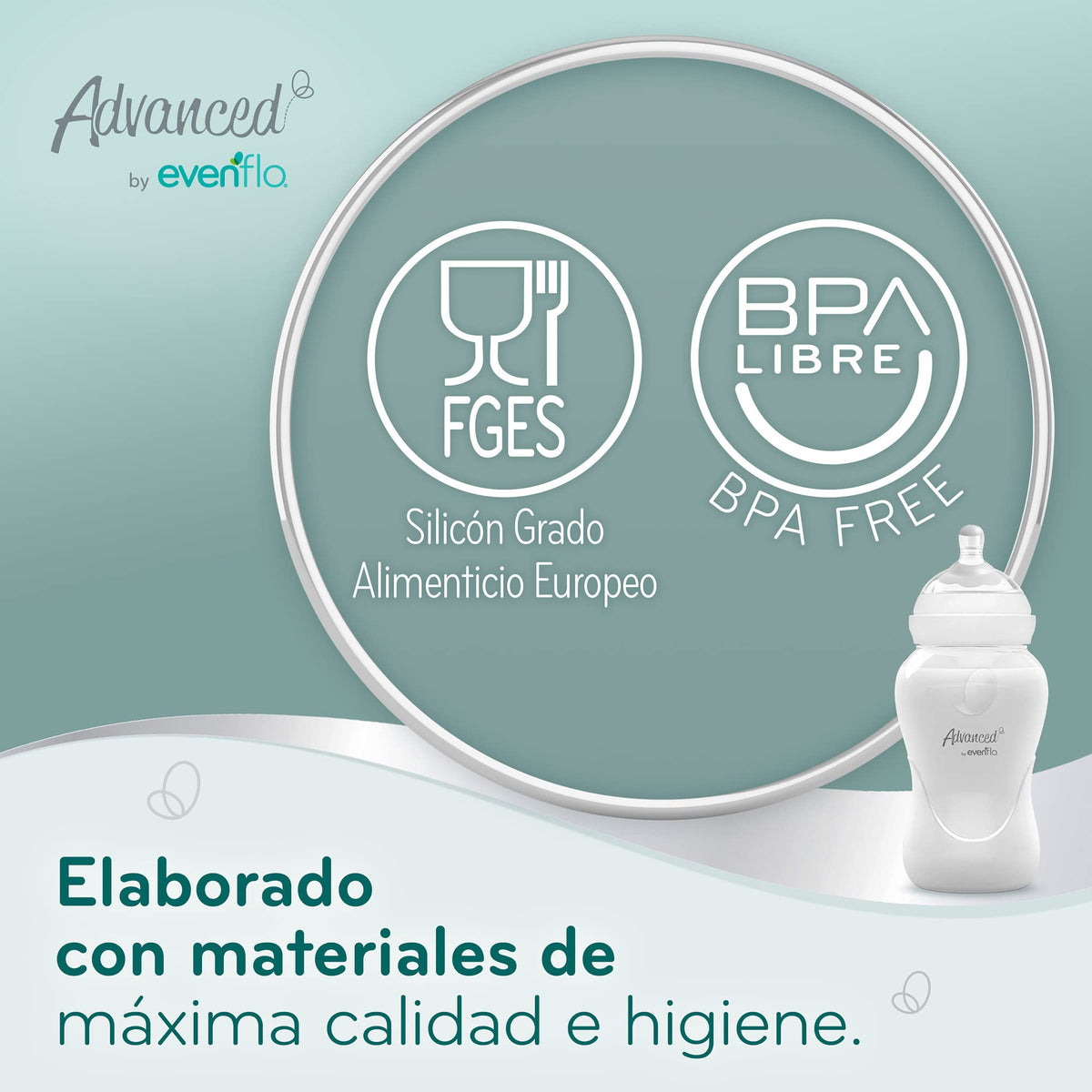 Advanced by Evenflo, Biberón Anticólicos Cuello Ancho, Transparente, Flujo Medio, 9oz/270ml, 2 piezas, MEX.