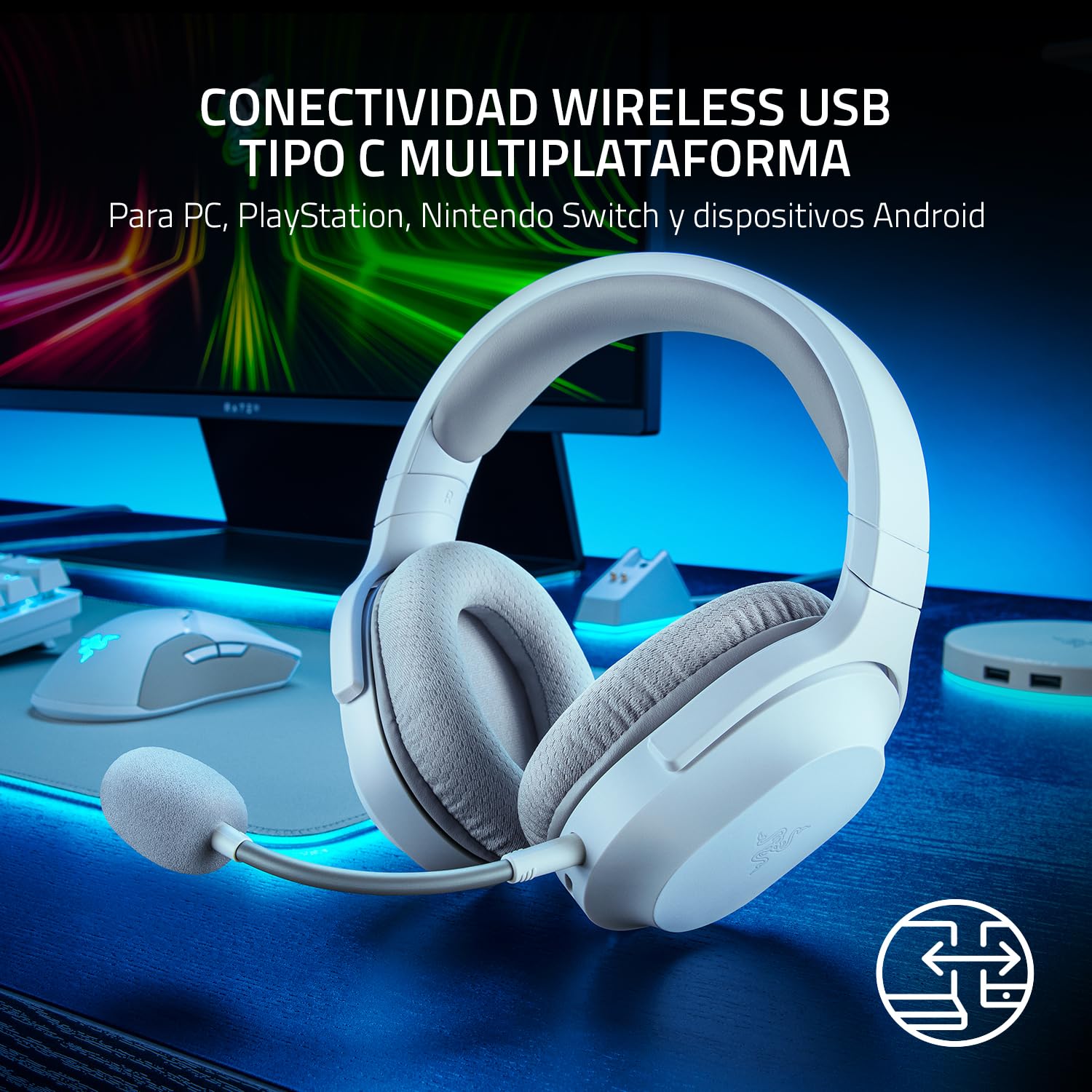 Razer Barracuda X Auriculares Gaming & Móviles Inalámbricos (PC, PlayStation, Switch, Android, iOS): 2.4GHz Inalámbrico + Bluetooth - Ligero - Drivers de 40mm - Micrófono Desmontable - Blanco Mercurio