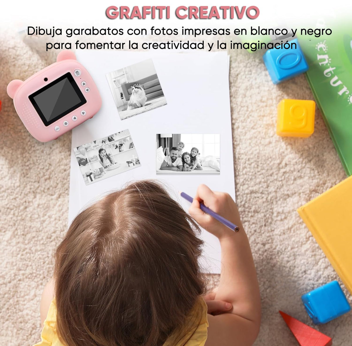 WEAGP Cámara Fotos Infantil, Cámara Instantánea para Niños 1080p HD con 32GB Tarjeta SD y 3 Vols Papel de Impresión, Camara Infantilespara Niñas para Niños y Niñas de 3 a 12 Años (Rosa)