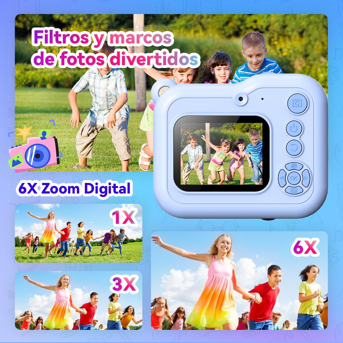 ETprin Cámara Instantánea para Niños – Regalo Divertido y Creativo, Pantalla de 2.4", Doble Lente, Tarjeta de 32GB, Ideal para Cumpleaños y Fiestas