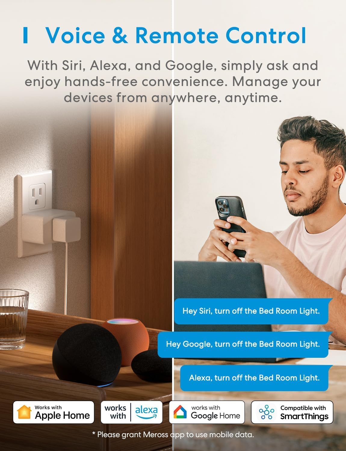 Meross Smart Plug Mini, 16A y WiFi fiable, compatible con Apple HomeKit, Siri, Alexa, Echo, Google Home, Nest Hub y SmartThings, Control de aplicaciones, Temporizador, no necesita concentrador