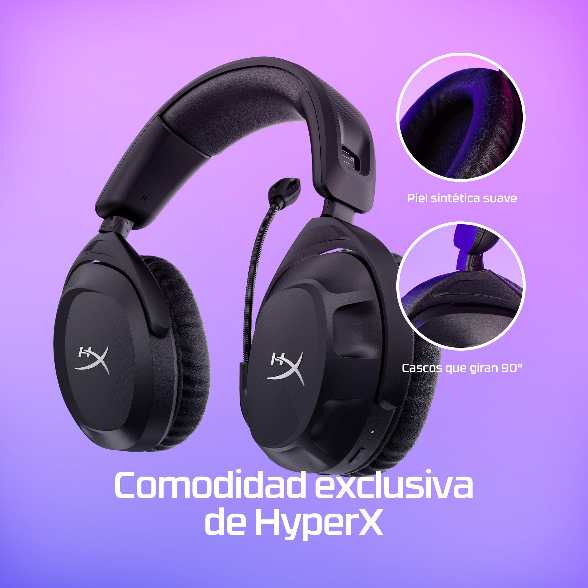 HyperX Cloud Stinger 2 - Auriculares inalámbricos para Juegos – Compatibles con PC. Micrófono con cancelación de Ruido, cómoda Espuma viscoelástica, hasta 20 Horas de duración de la batería