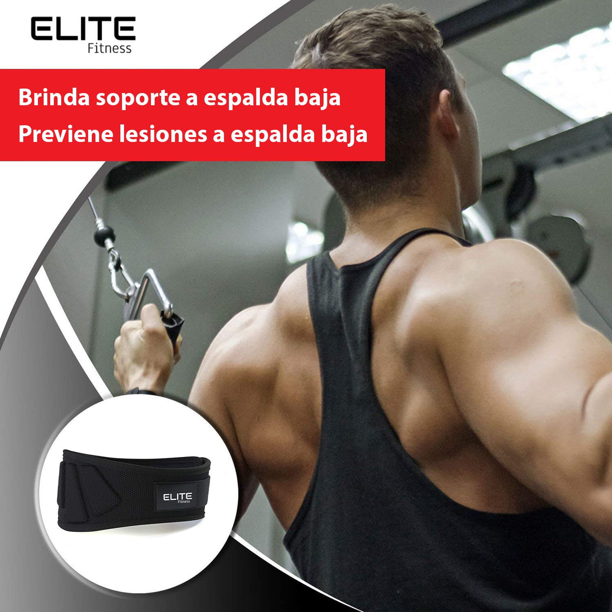 Cinturon para gimnasio, faja para soporte de espalda baja, ideal para levantamiento de pesas, 17cm de soporte, (Negro, Grande)